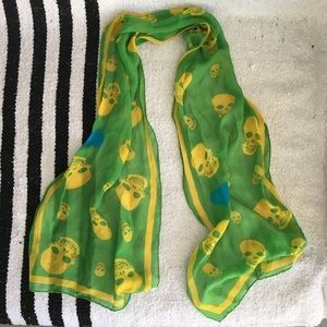 Nordstrom Green Skull Scarf with Blue Hearts
